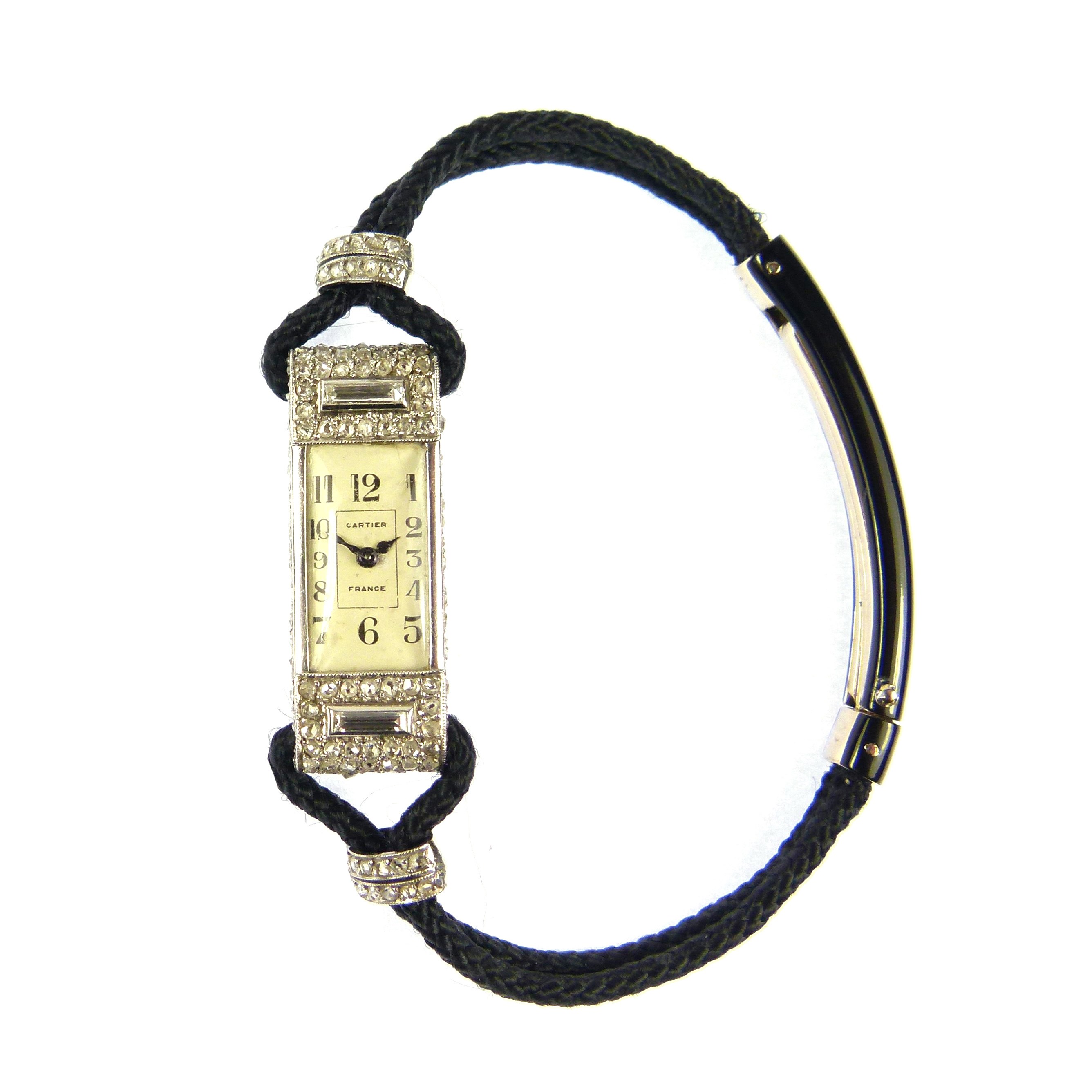 Diamond and platinum 'baguette' wristwatch